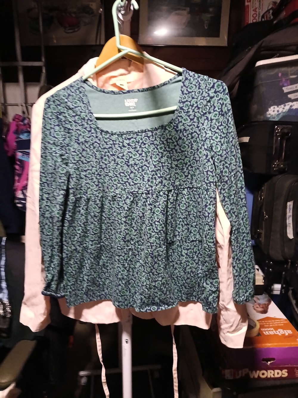 Lands' End Green and Blue Floral Peplum Tunic Top